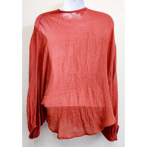 Favlux Persimmon Burnt Orange Crisscross Long Sleeve Top Small Lightweight Soft - Picture 3 of 5